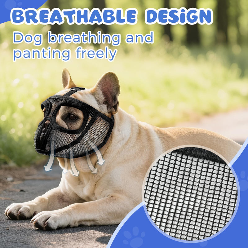 French Bulldog Muzzle with Open Eye Hole, Breathable Short Snout Dog Muzzle for English Bulldog, Pug, Pekingese to Prevent Biting(S,Black) S Black - PawsPlanet Australia