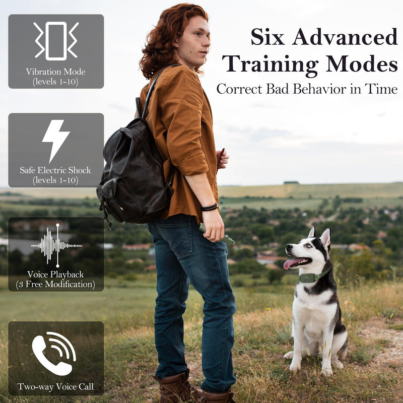 Dog Shock Collar for 2 Dogs, 4500FT Dog Training Collar Rechargeable Electric Collar with Recording & Calling & Vibration & Shock for All Breeds (Green) Green - PawsPlanet Australia