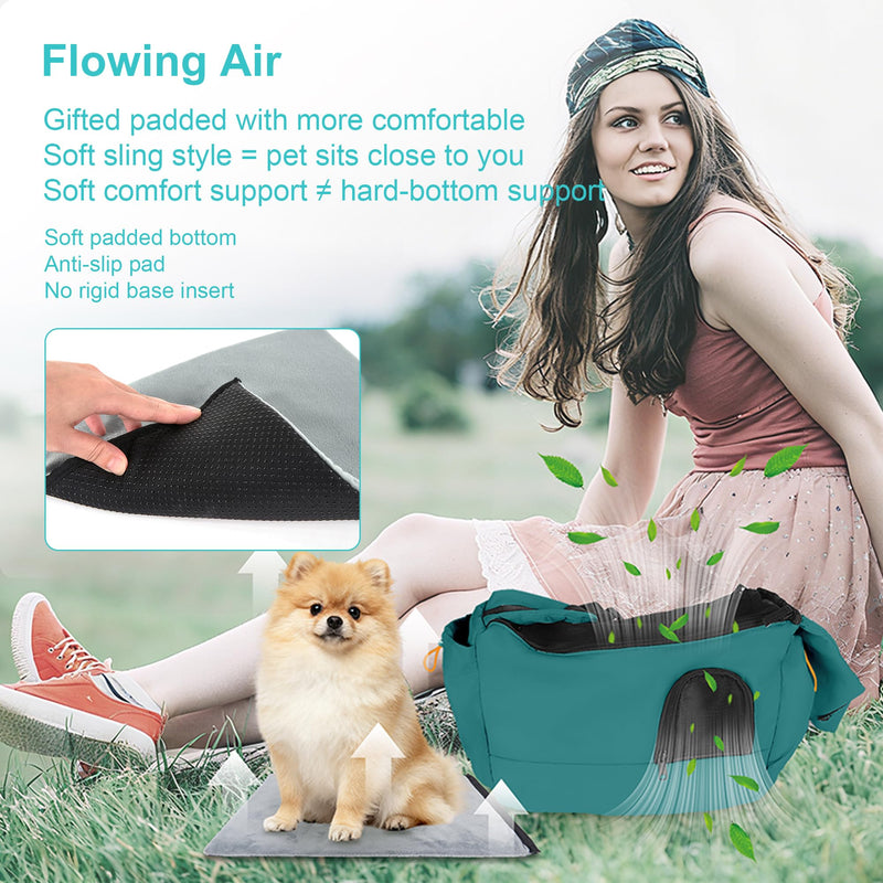 Dog Carrier Sling for Small Dogs & Cats Hand-Free Puppy Sling Purses with Storage Bag and Adjustable Shoulder Strap, Pet Sling Carrier Up to 8.8 Lbs (Blue) Blue Max 8.8lbs - PawsPlanet Australia