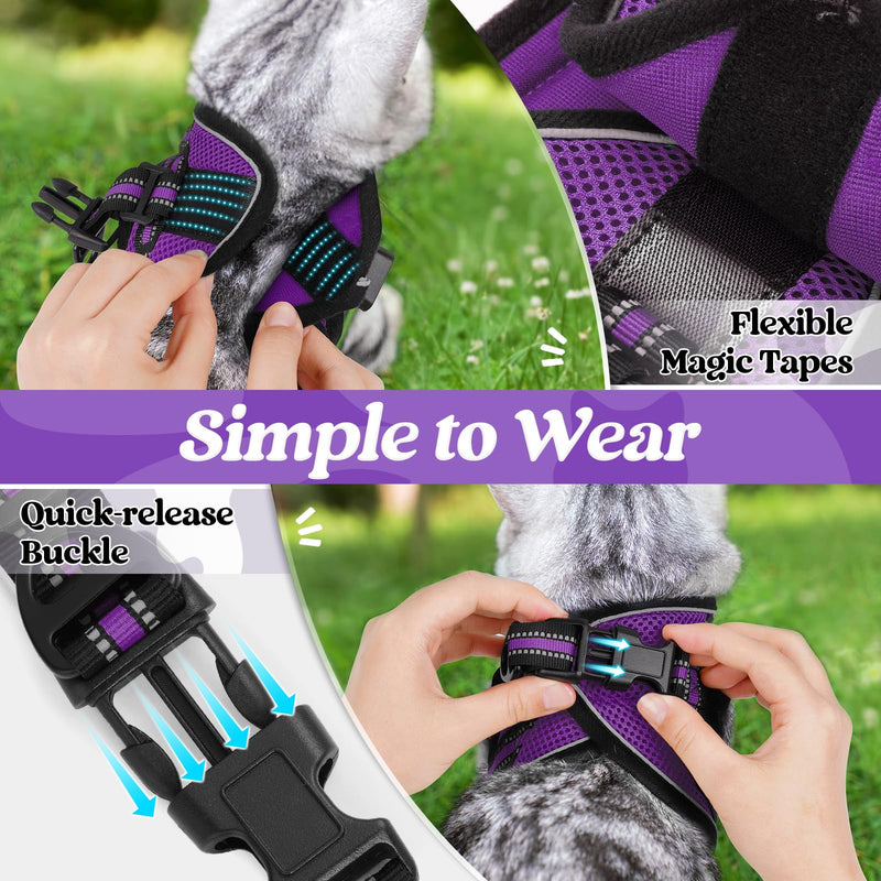 rabbitgoo Cat Harness and Leash Set for Walking Escape Proof, Adjustable Soft Kittens Vest with Reflective Strip for Cats, Comfortable Outdoor Vest, Purple, S Small - PawsPlanet Australia