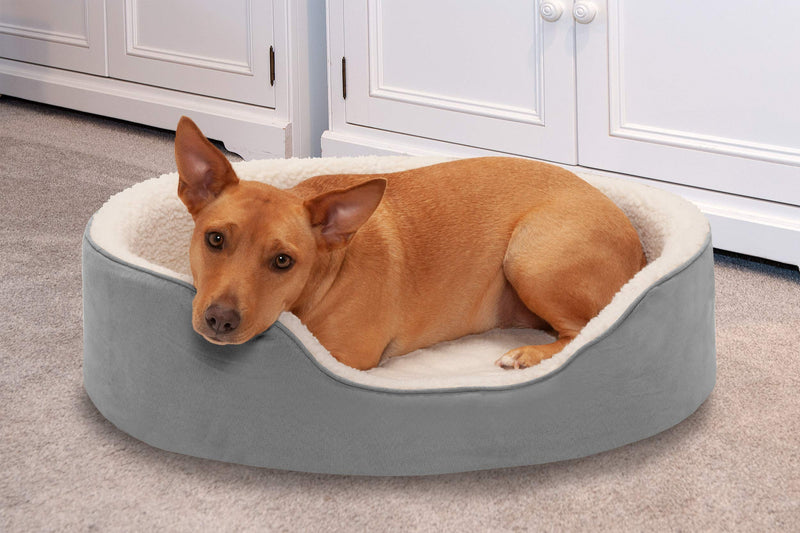 Furhaven Orthopedic Dog Bed for Large/Medium Dogs w/ Removable Washable Cover, For Dogs Up to 30 lbs - Sherpa & Suede Oval Lounger - Gray, Large - PawsPlanet Australia