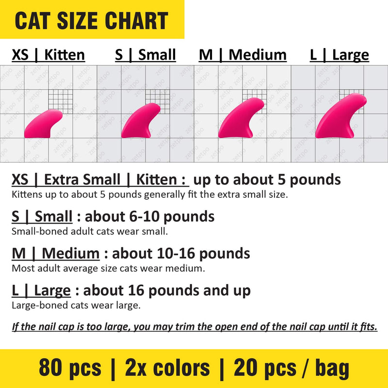 zetpo 80 pcs Cat Claw Covers | Cat Nail Caps | with Adhesives and Applicators (M, Bright Pink, Rose) Medium - PawsPlanet Australia