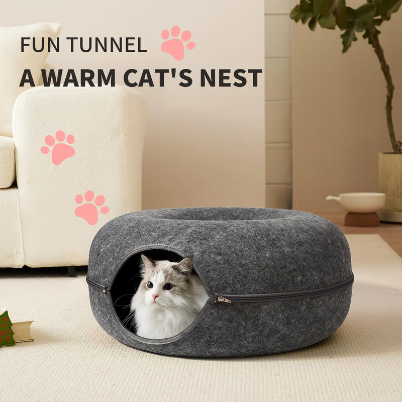 Indoor Cat Tunnel Bed - Cat Bed - Cat Donut Tunnel - Universal for All Seasons - Cat Play Tunnel - Cat Donut Bed - Peekaboo Cat Cave - Cat Tunnel (20x20x10 Medium, Dark Gray) - PawsPlanet Australia