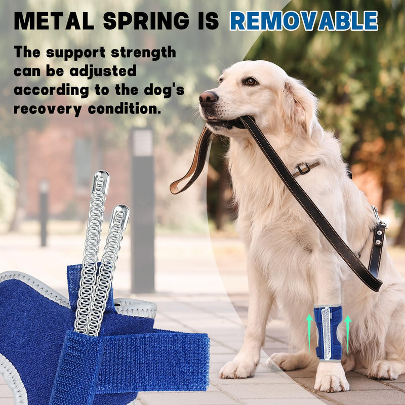 Dog Front Leg Brace with Removable Metal Springs- Adjustable Reflective Ankle Wrap for Dogs, Anti-Slip Reverse-Buckle Design Dog Splint Front Leg for Arthritis, Sprains, Injury Recovery (Blue, S) Blue
