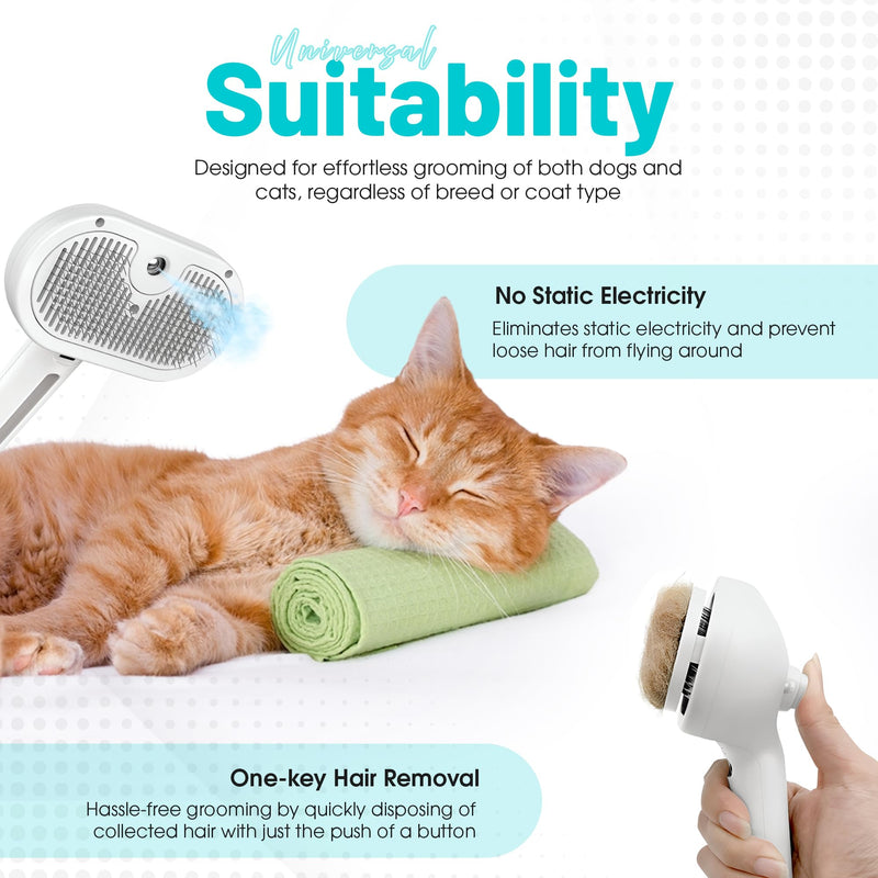 Pet Hair Removal Steam Brush with Enhanced Spray.Rechargeable Pet Steam Brush for Dog & Cat – 3-in-1 Spray Hair Removal Comb – Steam for Shedding & Grooming Includes With Bath Brush - PawsPlanet Australia
