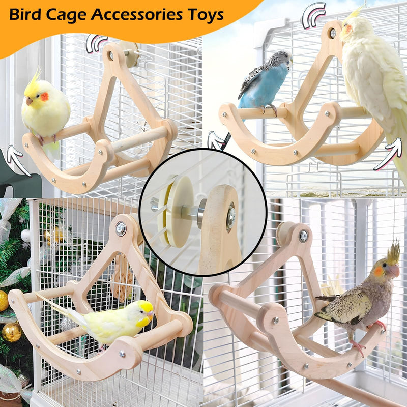 Bird Perch Toy, Interactive Rocking Parakeet Toys and Perches, Wooden Exercise Wheel Cockatiel Toys, Intelligence Puzzle Birds Enrichment Toy for Parrot, Bird Cage Accessories Perch for Budgies Conure Wood Cage Installation - PawsPlanet Australia