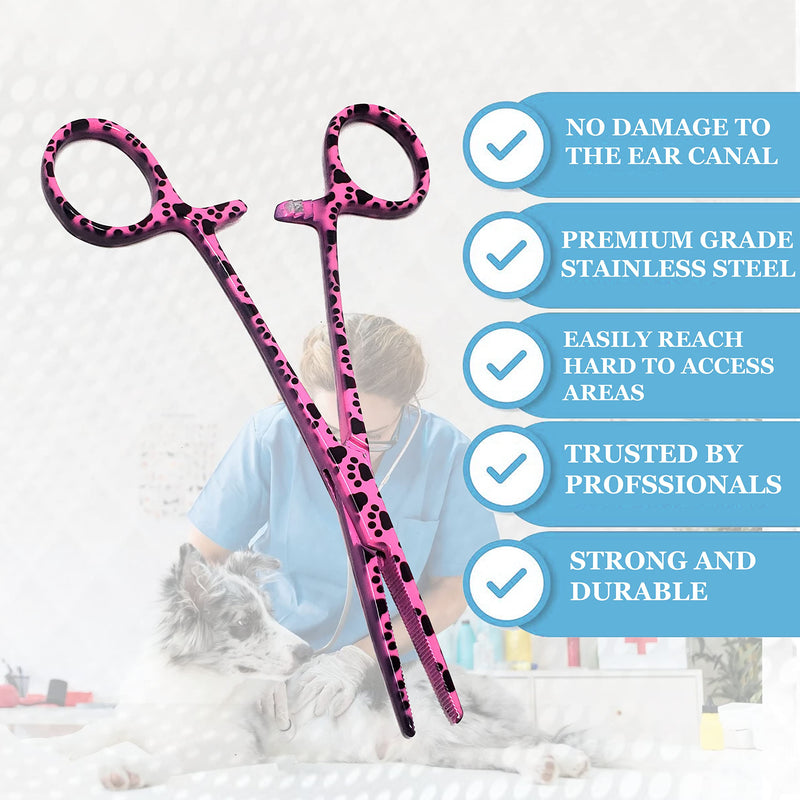 A2Z SCILAB Dog Pet Ear/Nose Hair Puller Grooming Hemostat Locking Forceps Pliers, 5.5" (14cm), Straight (Pink Paws) Pink Paws - PawsPlanet Australia