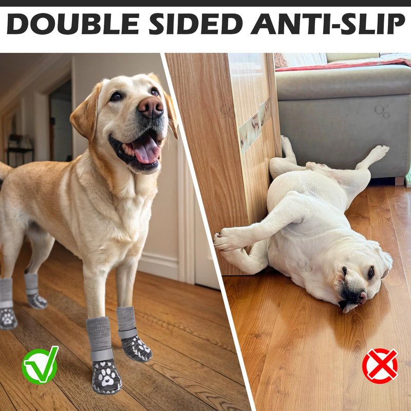 EXPAWLORER Dog Socks to Prevent Licking and Slipping, Dog Shoes for Hot Pavement, Paw Protectors for Hardwood Floors, Dog Booties for Small Medium Large Senior Large(Paw Width:3in） Grey - PawsPlanet Australia