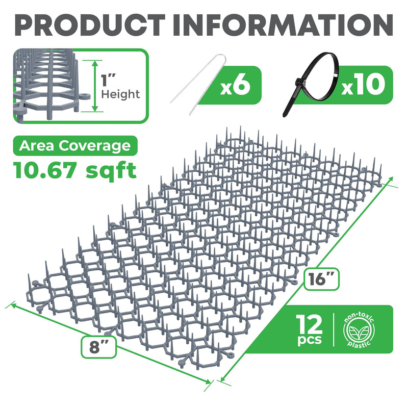 12 Pack Scat Mat for Cats - 16 x 8 Inch Cat Deterrent Mat with Spikes with 1 Inch Spikes, 6 Garden Staples & 10 Zip Ties. Pet Training Mat for Cat Repellent Indoor & Outdoor 12 Pack 7.9 x 15.7 - PawsPlanet Australia