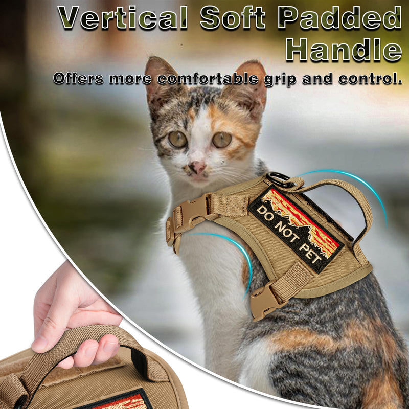 Tactical Cat Harness and Leash Set for Walking, Adjustable Escape Proof Pet Vest for Large Cat, Easy Control Breathable Vest with Handle?Molle Patches (Khaki+Leash, L) Khaki+Leash