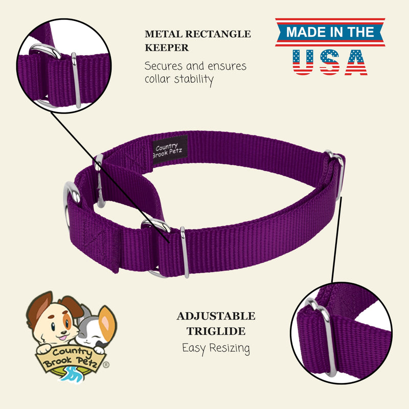 Country Brook Petz - Martingale Dog Collar - Heavy-Duty Training Collar with No Buckle - Service Dog Collar for All Pups - 10+ Cool Colors (Purple, 1 Inch, Medium) Medium (Pack of 1) Purple - PawsPlanet Australia