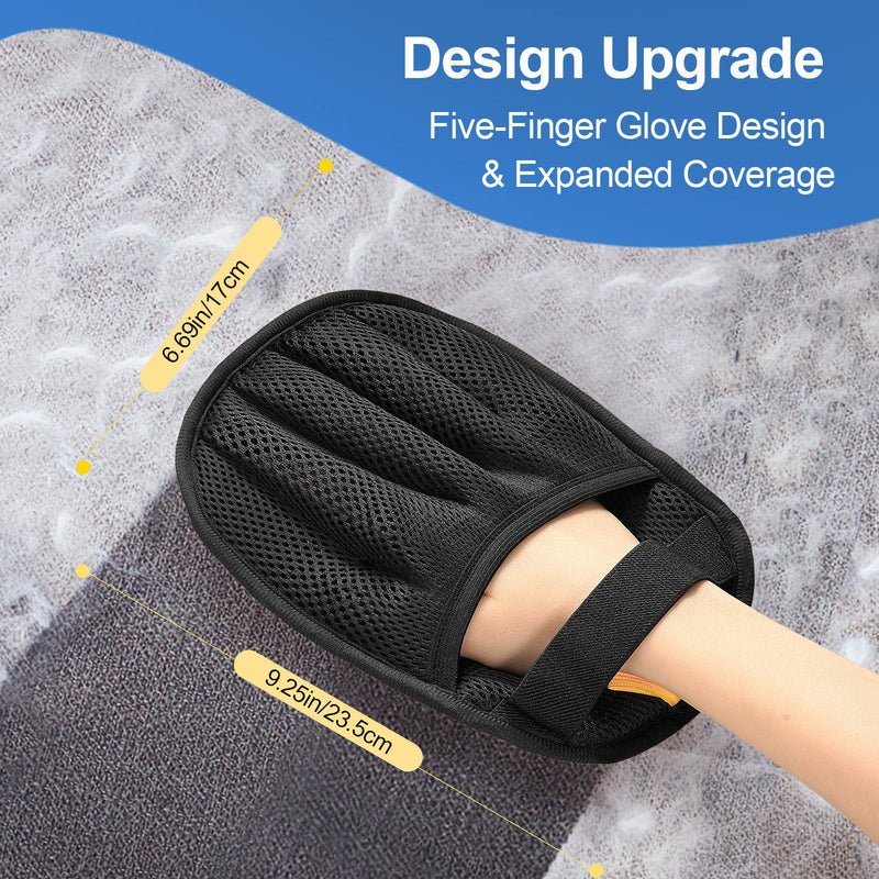 2Pcs Pet Hair Removal Glove for Cats & Dogs, 2025 Newly Upgraded Five-Finger Electrostatic Pet Hair Gloves, Reusable Pet Hair Remover Tool for Laundry, Couch, Carpet, Car Seat 2pcs-Black