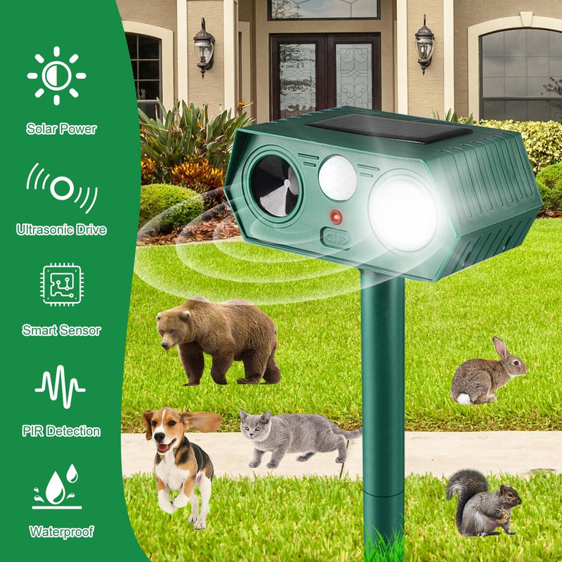 2025 Solar Animal Repellent,Upgraded Ultrasonic Cat Repellent Outdoor,Waterproof Deer Deterrent for Bird Dog Skunk,Squirrels Deterrent with Motion Detection Flash Lights for Farm Patio (2 Pack) 2