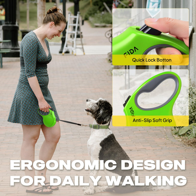 Fida Retractable Dog Leash, 16ft Heavy Duty Pet Walking Leash for Large Dog up to 110 lbs, Tangle Free. One-Hand Brake (Large, Green) - PawsPlanet Australia