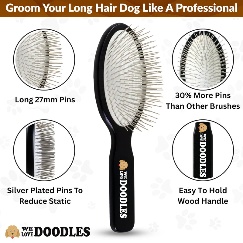 Pin Brush for Dogs, Pet Grooming Detangler Pin Dog Brush, Dog Brush for Shedding and Removing Loose Fur, Lightweight Beech Wood with Silver Plated Pins for Dogs with Long Hair [We Love Doodles] - PawsPlanet Australia