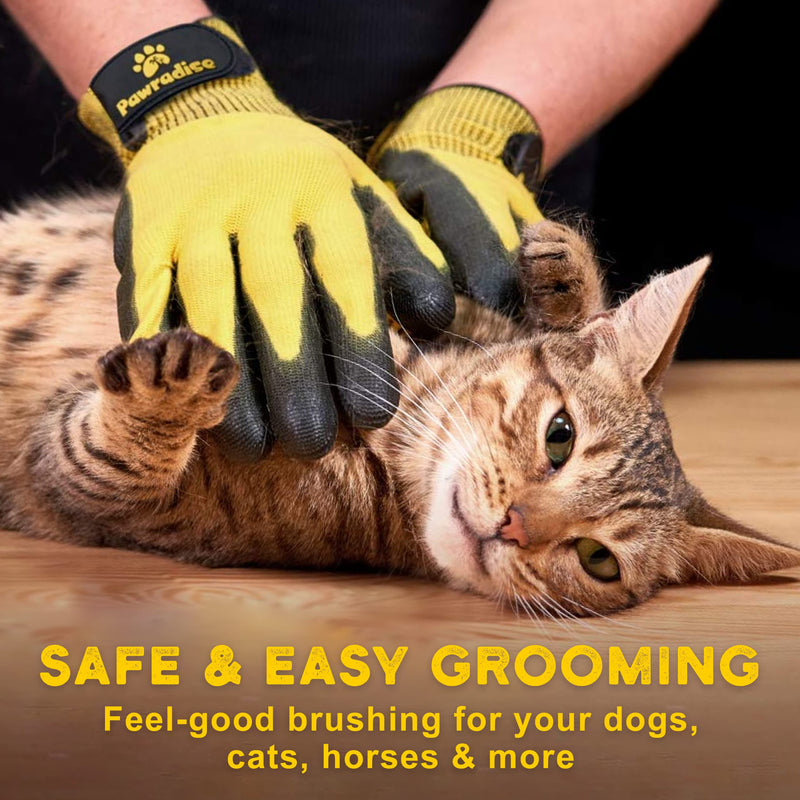 Pet Grooming and Bathing Gloves - Effective Pet Hair Remover for Cats, Dogs & Horses - Long & Short Fur - Deshedding Gloves for Pets Yellow