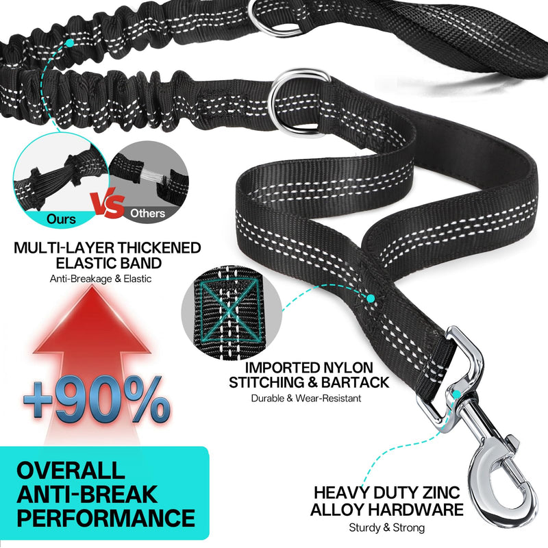 Hands Free Double Dog Leash for Two Dogs,Upgrade 200LB Heavy Duty Retractable with Slim Partitioned Waist Pouch,Adjustable Waist for Medium Large Dog Park Walking Jogging Hiking Biking Training 2 Leashes