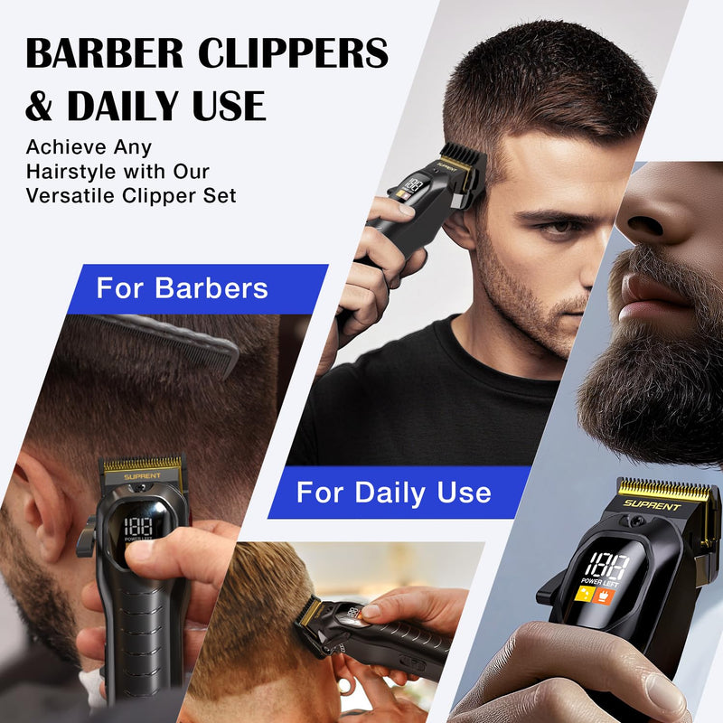 SUPRENT Hair Clippers Set for Men, Rechargeble USB-C Hair Trimmer for Professionals & Homecuts, LED Display (Black) Black