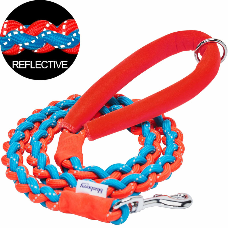 Blueberry Pet Heavy Duty Reflective Braided Handmade Dog Rope Leash in Flame Red and Azure Blue, 4 ft, Strong Leashes for Dogs - PawsPlanet Australia