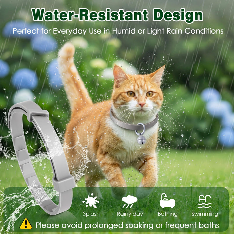 Plant Based Flea and Tick Collar for Cats and Kittens, Long Lasting Flea Prevention, Essential Oil Cat Collar, Adjustable Lightweight Design with Bell(2 Packs,Grey) 2 Grey