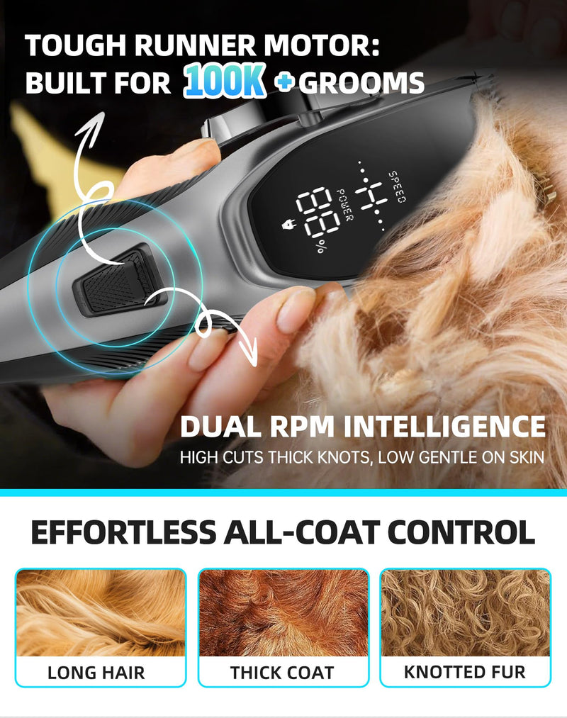 Dog Grooming Kit Low Noise，Cordless 4 in 1 Dog Clippers for Grooming Rechargeable Pet Cat Trimmer with 2 Speed,6 Guards,Scissors,Comb for Small Medium Large Pets Dogs Cats Thick Hair Cutting (Pewter) 🟫🟫🟫whisper-quiet Pewter🟫🟫🟫 - PawsPlanet Australia