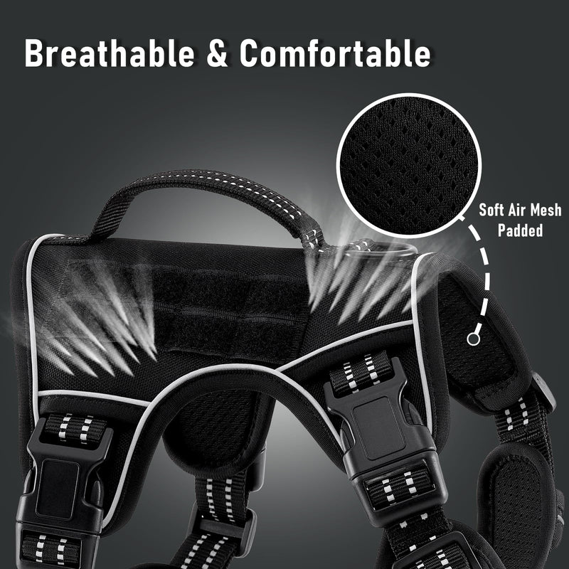 Tactical Dog Harness for Large Dogs, for Golden Retriever, Labrador, German Shepherd etc, No Pull Reflective No Choke Adjustable and Padded Pet Vest Harness, Black, L - PawsPlanet Australia
