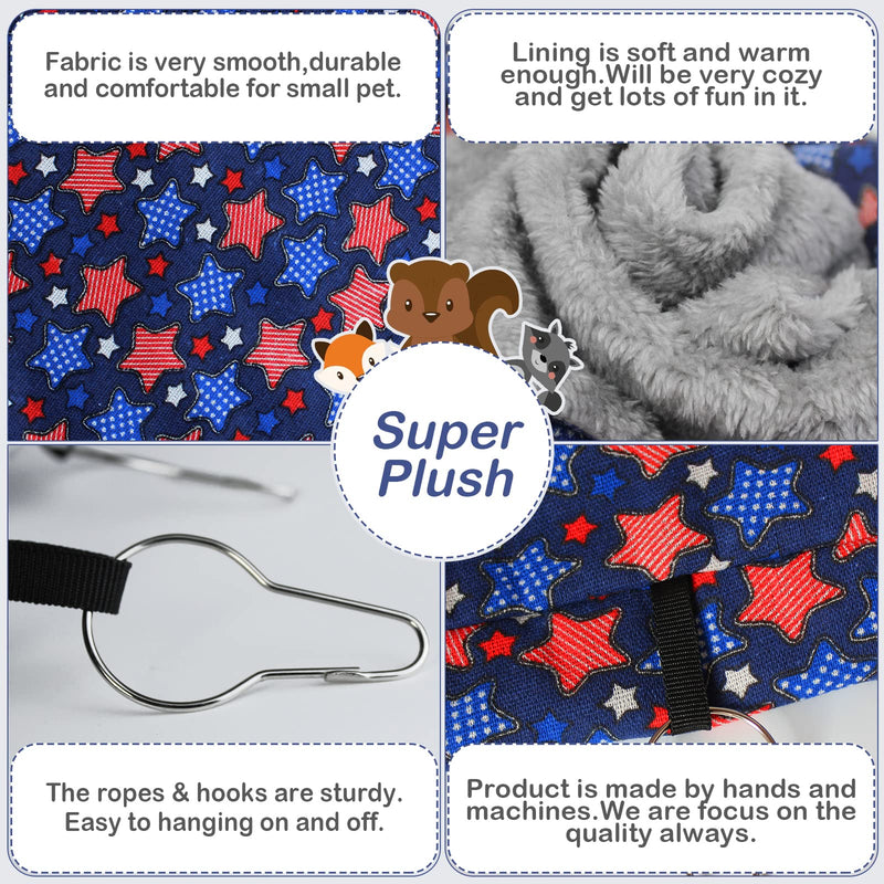 Ferret Rat Hammock Set Guinea Pig Hideout Bed,Soft Hamster Toys Hanging Tunnels and Tubes,Plush Small Animal Pet Chinchilla for Cage Accessories Hide,Play and Sleep,2 Pack,Blue Star Blue - PawsPlanet Australia