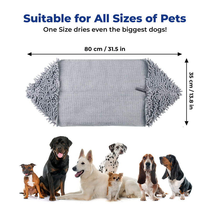 Muddy Mat Original Doggy Dryer, Highly Absorbent Microfiber Washable Dog Shammy Quick Drying Towel Absorber - Extra Soft Plush Wrap Chenille Bath Towels to Dry Soggy Large Pets & Small Puppy Grey - PawsPlanet Australia