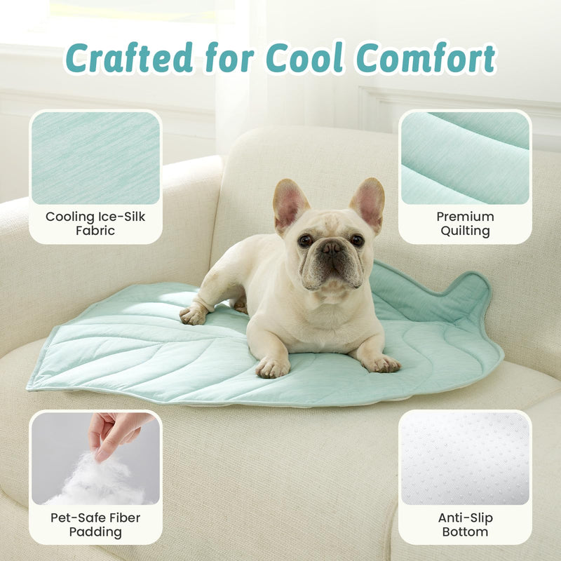 Dog Cooling Mat, Q-Max > 0.4 Leaf Shaped Pet Pad, Liquid Pee Proof Summer Mat for Cats, Washable Sleep Blanket for Bed Couch Floor Indoor, 39x34 inch, Green - PawsPlanet Australia