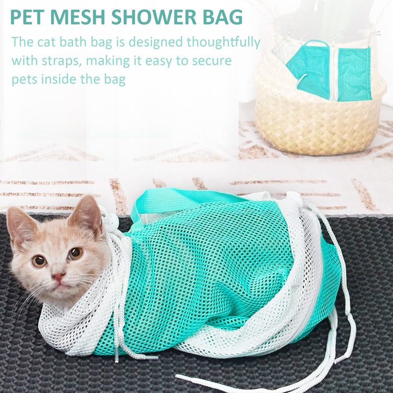 Piece Cat Bath Bag, 1 Piece Massage Brush, Cat Bath Set, Cat Shower Bag, Pet Mesh Shower Bag, Pet Supplies