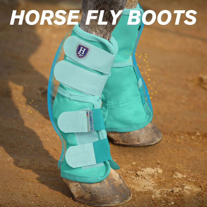 Harrison Howard Horse Fly Boots Perfect Contoured Fit Leg Guards Dense Mesh Boots with Ventilated Comfort Reliable Protection from Summer Elements Set of 2 Mint Large Horse Large (Pack of 2)