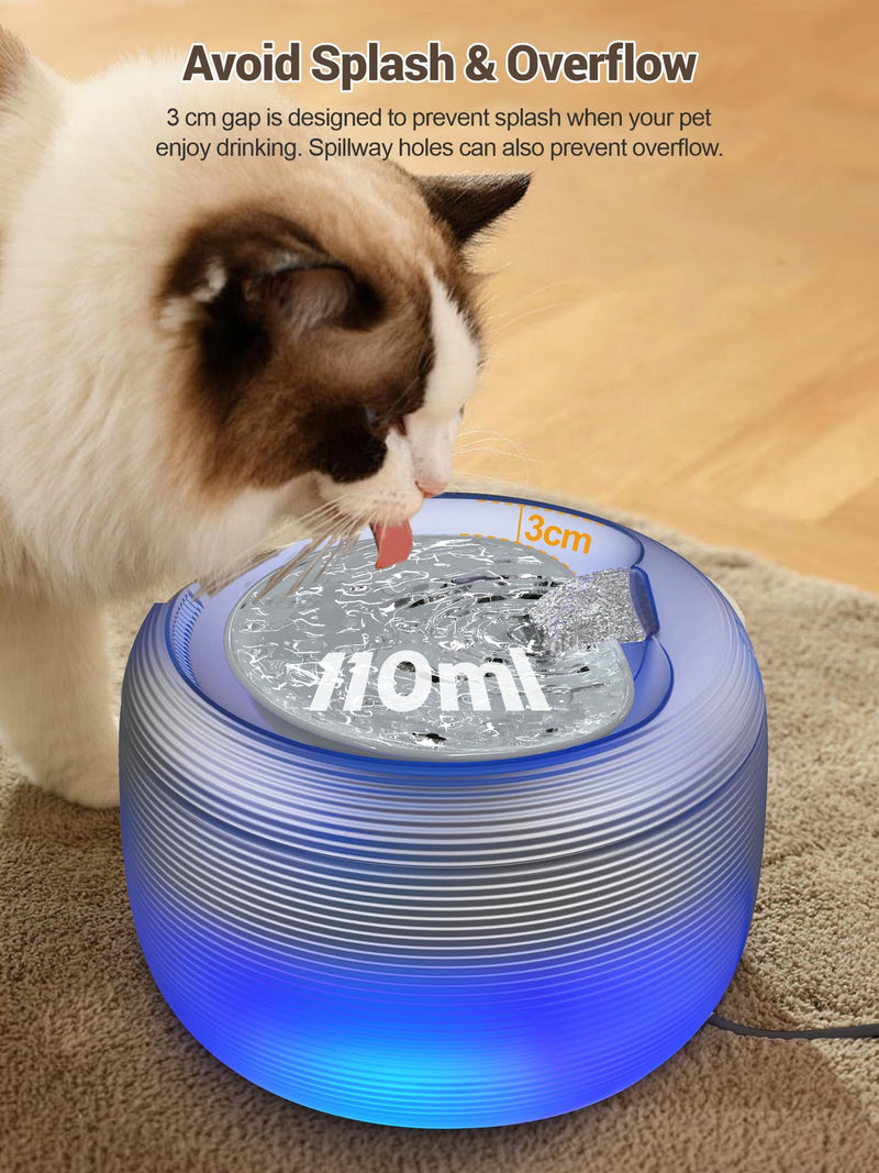 SIBAYS Cat Water Fountain, 118oz/3.5L Large Capacity Cat Fountain for Drinking with LED Light & Water Shortage Reminder, Plastic Automatic Dog Water Bowl Dispenser, Easy to Clean(FS75) - PawsPlanet Australia