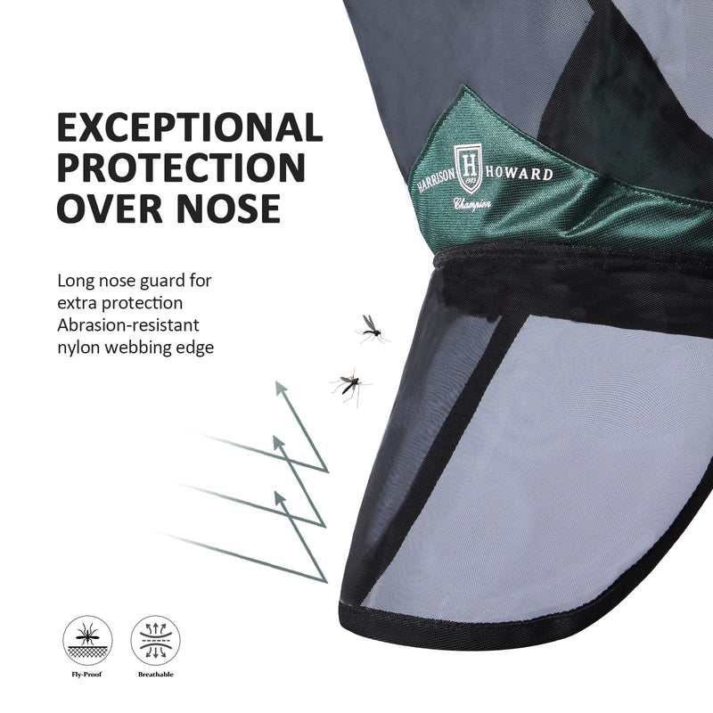 Harrison Howard Pro Luminous Horse Full Face Fly Mask Large Eye Space Long Nose with Ears UV Protection for Horse Hunter Green M