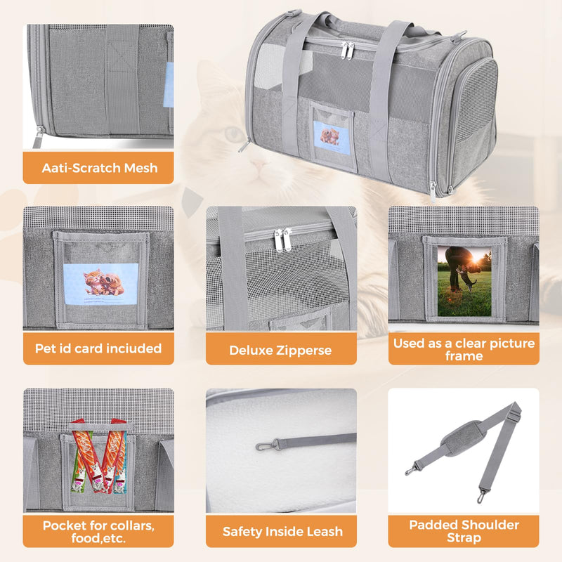Cat Carrier, Dog Carrier for Small Dog Medium Cats,Pet Travel Bag Puppies up to 15 Lbs,TSA Airline Approved Cat Carrier Soft Grey - PawsPlanet Australia