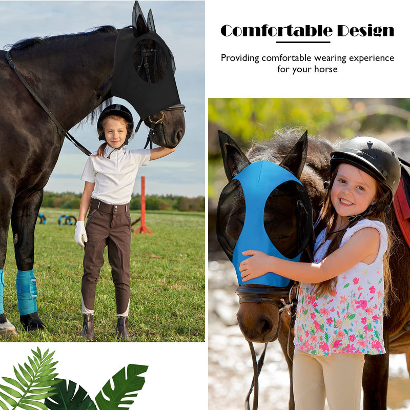 Weewooday 2 Pieces Horse Fly Masks for Horses Horse Mask with Ears Smooth and Elasticity Fly Mask with UV Protection(Blue, Black,L) L Blue, Black - PawsPlanet Australia