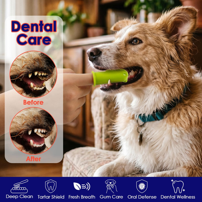 Dog Finger Toothbrush 2 Pack, Small & Large Sizes for Better Finger Fit, Soft Food Grade Silicone Dog & Cat Toothbrush, 180° Bristles for Plaque & Tartar Removal, Pet Teeth Cleaning & Bad Breath Care Green