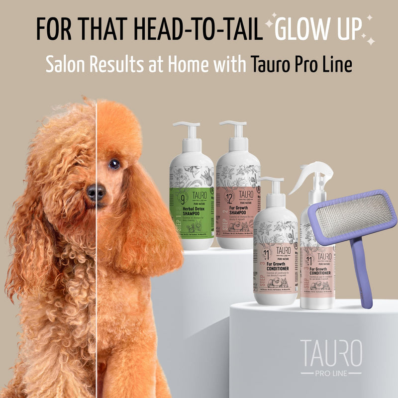 Tauro Pro Line Slicker Brush for Dogs & Cats, Deshedding, Dematting & Detangling Grooming Tool for Medium to Long Coats, Ideal for Retrievers & Maine Coons, Flexible Cushion, Purple, Large Size (L) Rectangular - L