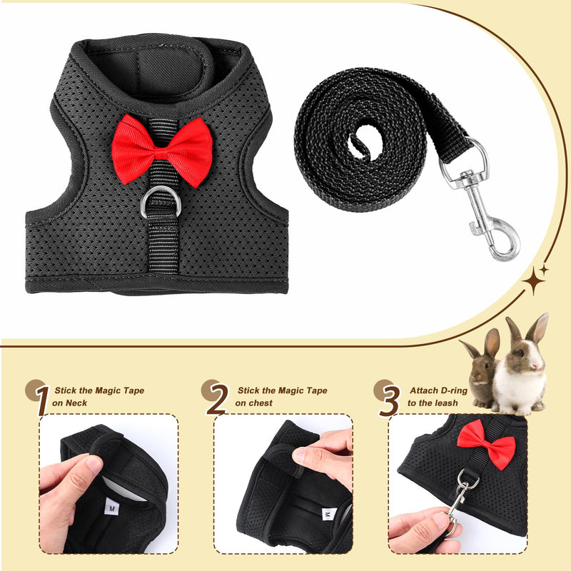 Bunny Harness and Leash Set, Soft Breathable Rabbit Leash Vest with Cute Bow Mesh Adjustable Vest Bunny Leash for Walking Gear Escape Proof for Kittens, Ferrets, Guinea Pigs(Black M) Black M - PawsPlanet Australia