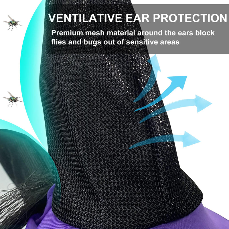 Stretchy Horse Fly Mask for Horses, Soft Lycra Equine Mesh Mask, Elasticity Horse Face Covering, Breathable&UV Protection, Violet, Cob Cob (Medium)