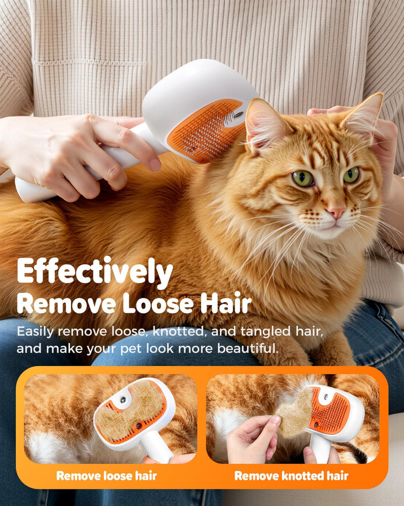 Pet Steam Brush for Dog &Cat, 3-in-1 Self-Cleaning Dog Brush Pet Spray Hair Removal Comb, 2 Spray Modes Rechargeable Deshedding Dog Steam Spray Hair Brush for Shedding Massaging Cleaning (White) White - PawsPlanet Australia