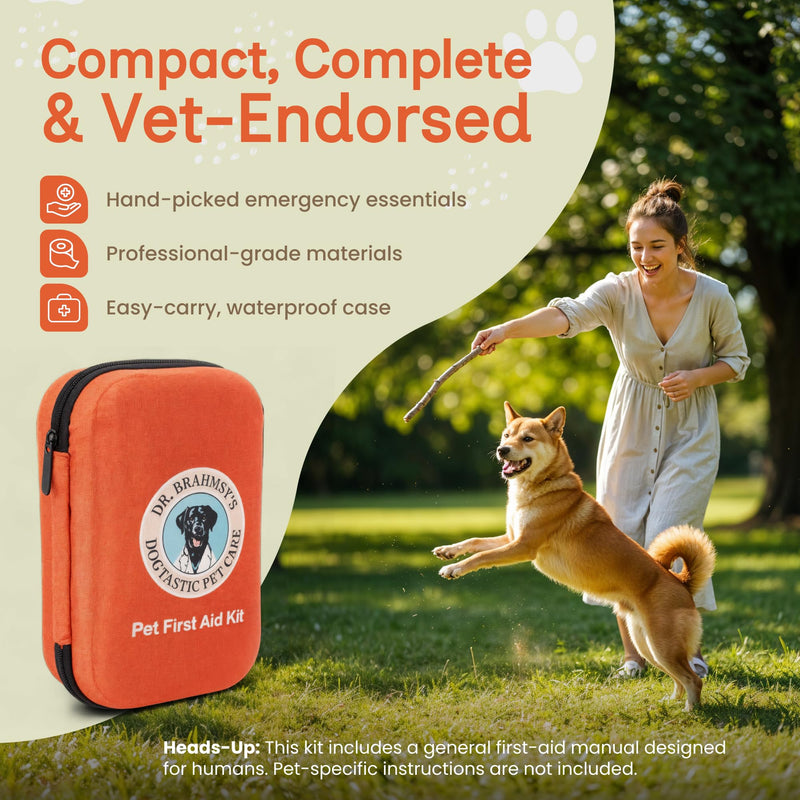 Dr Brahmsy’s Pet First Aid Kit for Dogs and Cats - Vet-Approved Essential Survival and Emergency Supplies for Home, Travel, Camping, Hiking - Packed in a Portable Waterproof Pouch - 45-Piece Set
