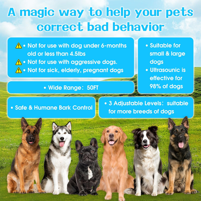 Dog Bark Deterrent Device – Rechargeable Anti-Barking & Training Device for Dogs, 50ft Ultrasonic Control, Stops Barking with One Button, Corrects Behavior in Small & Large Dogs