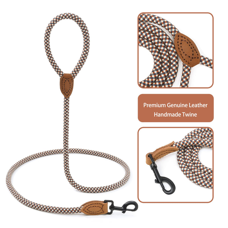 Mile High Life Rope Leash with Genuine Leather Connection, 6 FT/5 FT/4 FT, Heavy Duty Leash for Medium & Large Dogs (Brown, 48 Inch) 48 Inch-1/2" Brown - PawsPlanet Australia