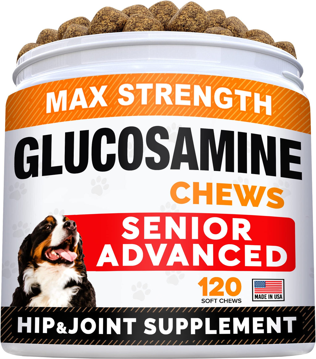 Senior Advanced Glucosamine Chondroitin Joint Supplement for Dogs - Hip & Joint Pain Relief Pills - Large & Small Breed - Hip Joint Chews Canine Joint Health - Chews Older Dogs - Bacon Flavor-120Ct 120 Senior Advanced Treats (Pack of 1)