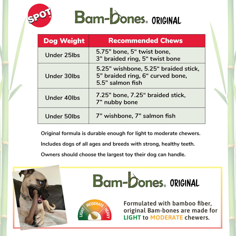 SPOT Bam-Bones Fish - Made with Strong Bamboo Fiber, Durable Long Lasting Dog Bone for Light to Moderate Chewers, Great Chew Toy for Adult Dogs & Teething Puppies under 30lbs, 5.5in, Salmon Flavor - PawsPlanet Australia