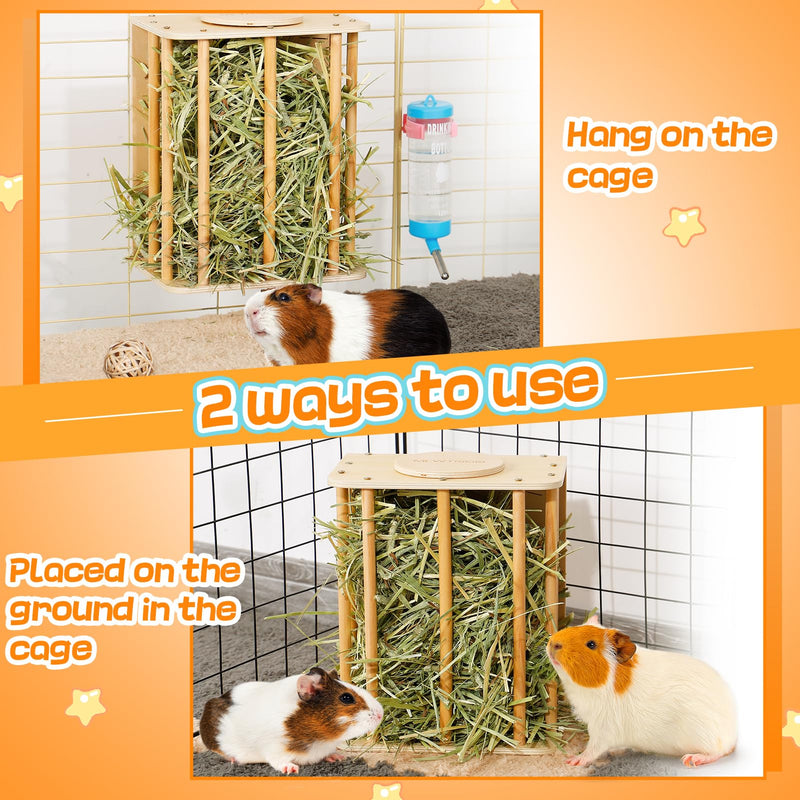 Upgraded Guinea Pig Hay Feeder, No Waste Wooden Rabbit Hay Feeder Rack, Standing & Hanging Hay Holder with Instructions, Easy to Install for Chinchilla Bunny and Small Animals