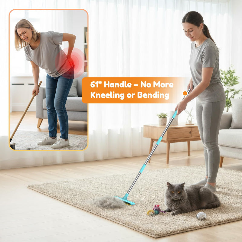3 In 1 Carpet Rake for Pet Hair Removal Tool with Long & Short Handle and Rubber Detail Brush, Carpet Brush for Pet Hair, Deep Cleaning Pet Hair Removal Broom for Carpets Couches Rug Furniture - PawsPlanet Australia