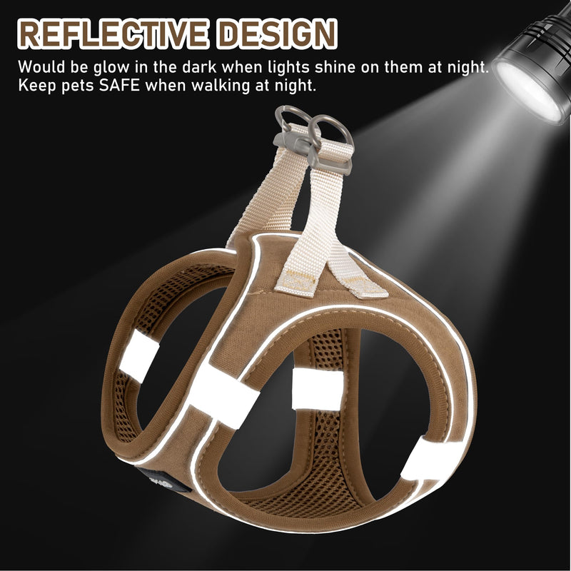 GAMUDA Small Pet Harness Collar and Leash Set, Step in No Chock No Pull Linen Fabric Soft Mesh Dog Vest Harnesses Reflective for Dogs Puppy Cats Kitten Rabbit (Brown, XS) Brown - PawsPlanet Australia