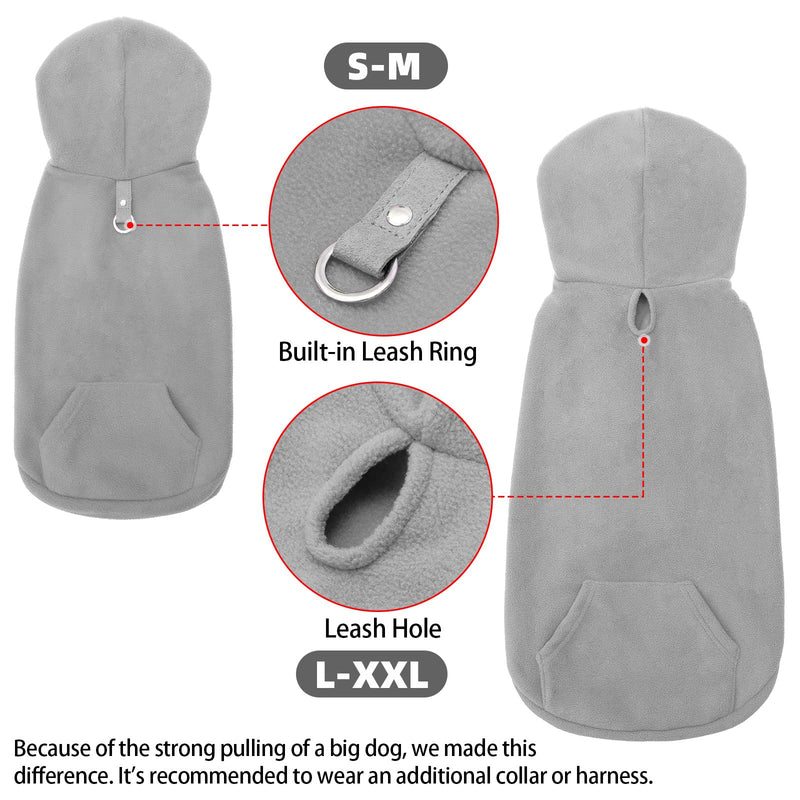 EXPAWLORER Dog Hoodie with Pocket, Polar Fleece Dog Sweatshirt Fall Cold Winter Sleeveless Sweater with Hood, Warm Cozy Pet Clothes for Small to Large Dogs Boys and Girls (Grey, XL) X-Large (Pack of 1) Grey