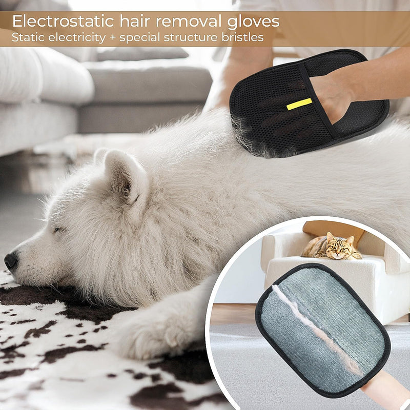 2-in-1 Pet Hair Remover Set - Pet Hair Removal Gloves – Electrostatic Grooming Gloves & Lint Remover Brush to Clean Cat & Dog Hair on Couch, Furniture, Carpet, Rug, Pet Bed, Curtain, & Upholstery - PawsPlanet Australia